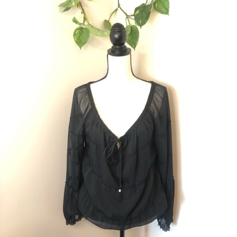 WHBM Tiered Sparkly Tie Front Blouse